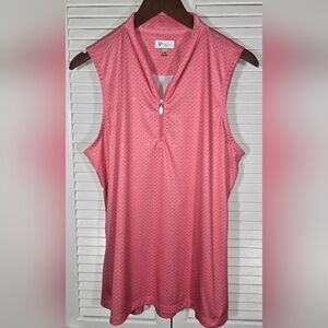 Greg Norman Play Dry Sleeveless Palm Tree Mock Neck Zipper Golf Polo Sz XL